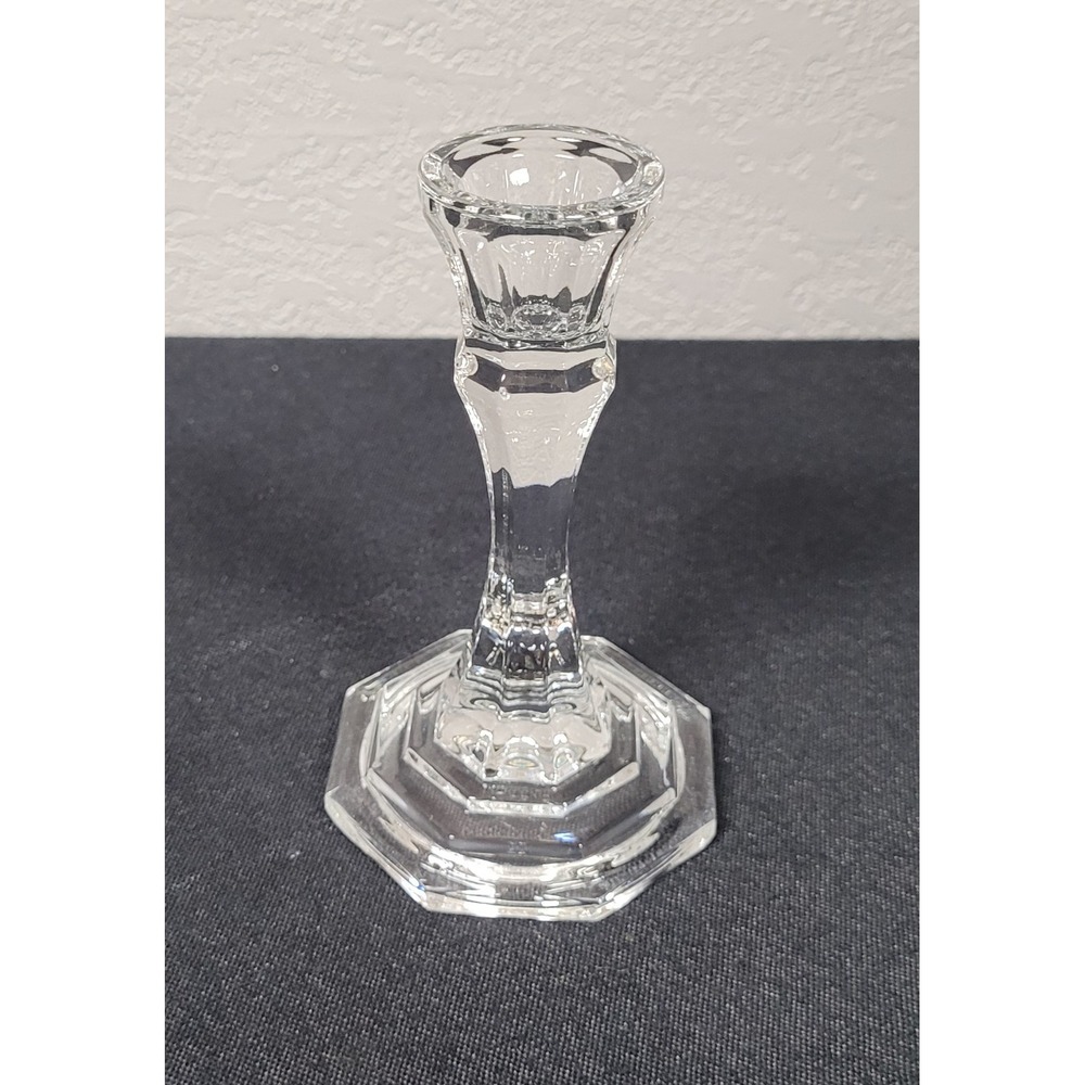 Vtg Clear Pressed Glass Taper Candlestick Holder 5" Tall Octagon Base Unmarked